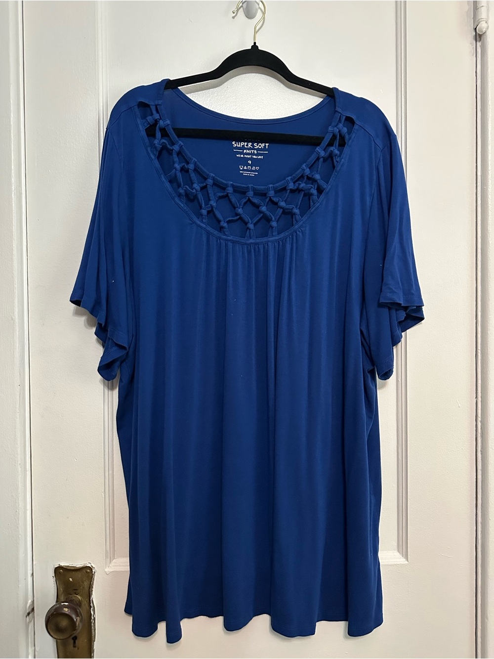 Torrid Super Soft Knits Scoop Neck Top with Macramé Detail in Royal Blue (4X)